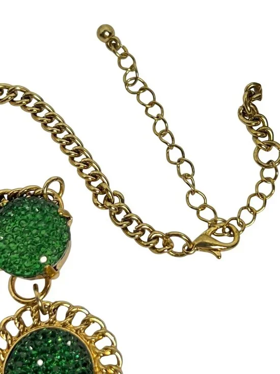 Erica Lyons Gold Tone And Green Textured Statement Necklace (6311) - Picture 6 of 7
